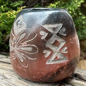 Handcrafted Black and Brown Small Pottery Vase